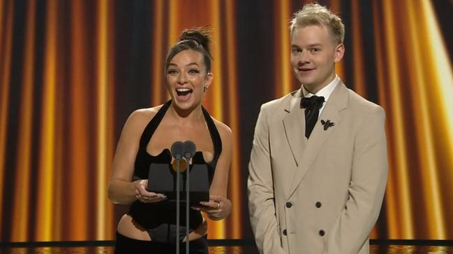 Abbie Chatfield and Joel Creasey at the Logies this year. Picture: Channel 7