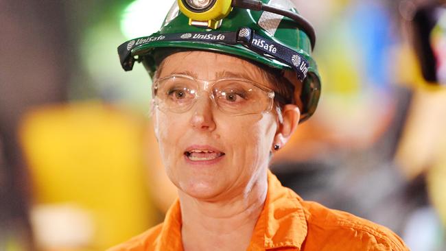 BHP chief technical officer Laura Tyler underground at Olympic Dam. Picture: AAP/David Mariuz.