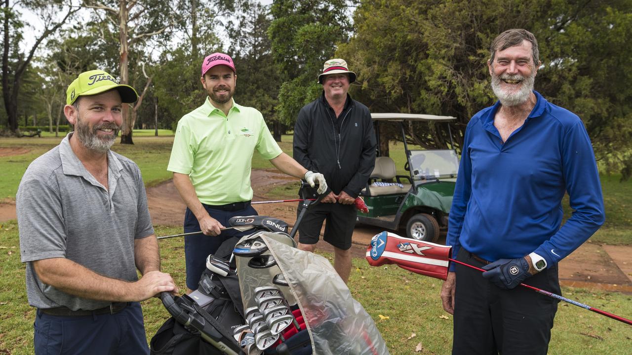 Tackling a mammoth 100-hole challenge are (from left) Daniel Beard, Paul Kentish, David Benham and Bill Barrett in support of Cancer Council Queenslands The Longest Day campaign at Toowoomba Golf Club. Picture: Kevin Farmer