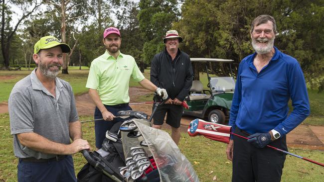 Tackling a mammoth 100-hole challenge are (from left) Daniel Beard, Paul Kentish, David Benham and Bill Barrett in support of Cancer Council Queenslands The Longest Day campaign at Toowoomba Golf Club. Picture: Kevin Farmer