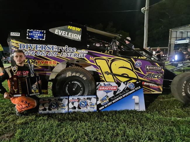 Blake Eveleigh claimed the NSW V8 Dirt Modified Sportsmans title held at Grafton Speedway over the Easter long weekend.