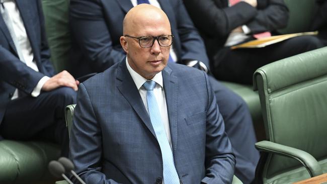 Opposition Leader Peter Dutton during Question Time on Thursday at Parliament House in Canberra. Picture: NewsWire / Martin Ollman