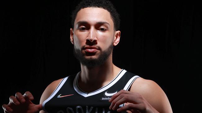 BROOKLYN, NY - FEBRUARY 15: Ben Simmons #10 of the Brooklyn Nets poses for a portrait on February 15, 2022 at Barclays Center in Brooklyn, New York. NOTE TO USER: User expressly acknowledges and agrees that, by downloading and or using this Photograph, user is consenting to the terms and conditions of the Getty Images License Agreement. Mandatory Copyright Notice: Copyright 2022 NBAE (Photo by Nathaniel S. Butler/NBAE via Getty Images)