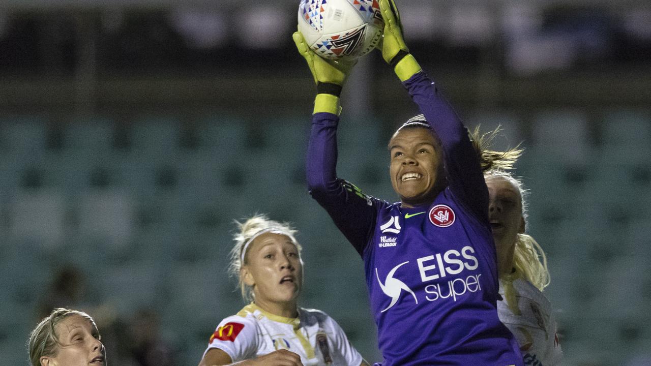 Jada Mathyssen-Whyman makes a save for the Wanderers. Picture: AAP Image/Craig Golding