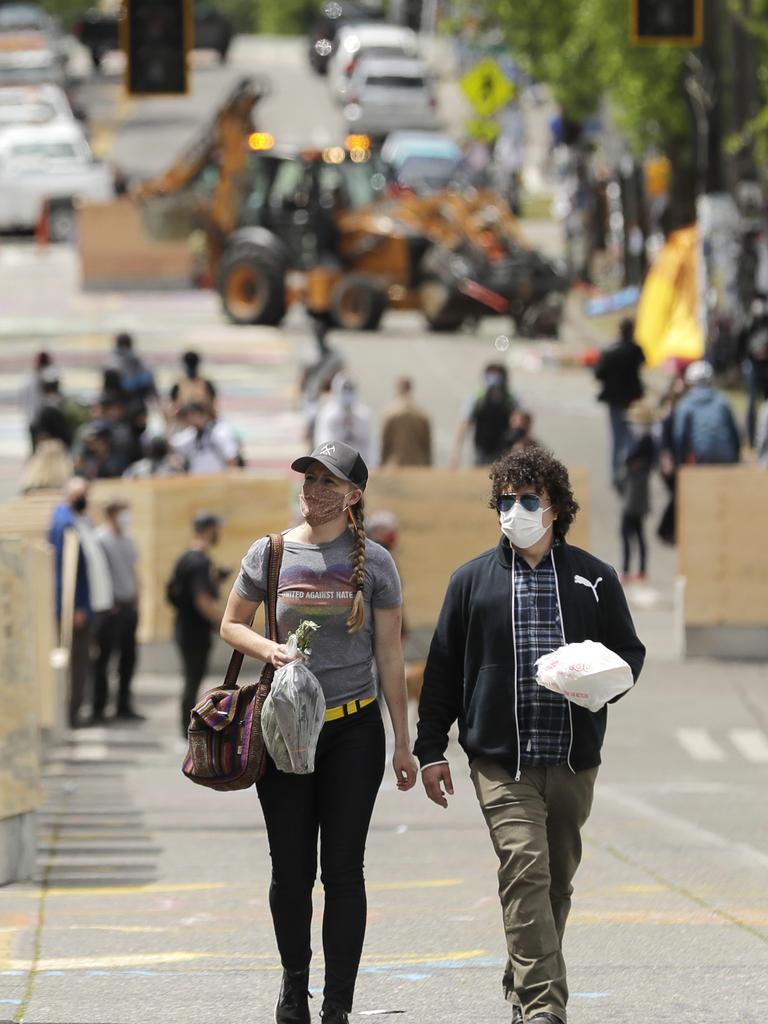 Protesters have taken over several blocks near downtown Seattle. Picture: Ted S. Warren/AP