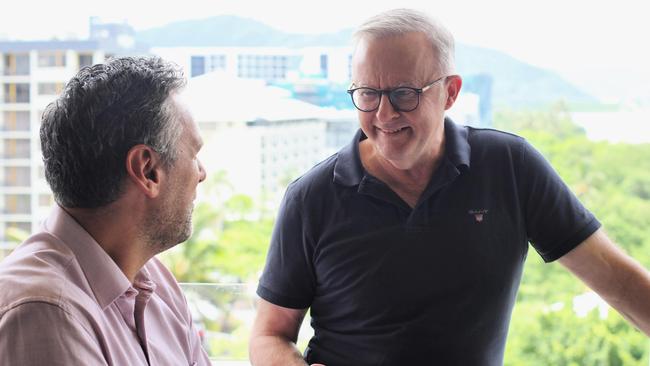 Prime Minister Anthony Albanese with Labor candidate for Leichhardt, Matt Smith, at the Hilton Cairns in Far North Queensland on Tuesday, January 7, 2025. Picture: Samuel Davis