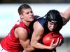 26/07/15 Norwood v South Adelaide at South Adelaide. Nathan Daniel tackled by Kane Murphy. photo Calum Robertson