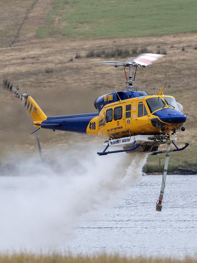 Aviation firefighting fleet demonstration at Colebrook, Bell 214B. Picture: Chris Kidd