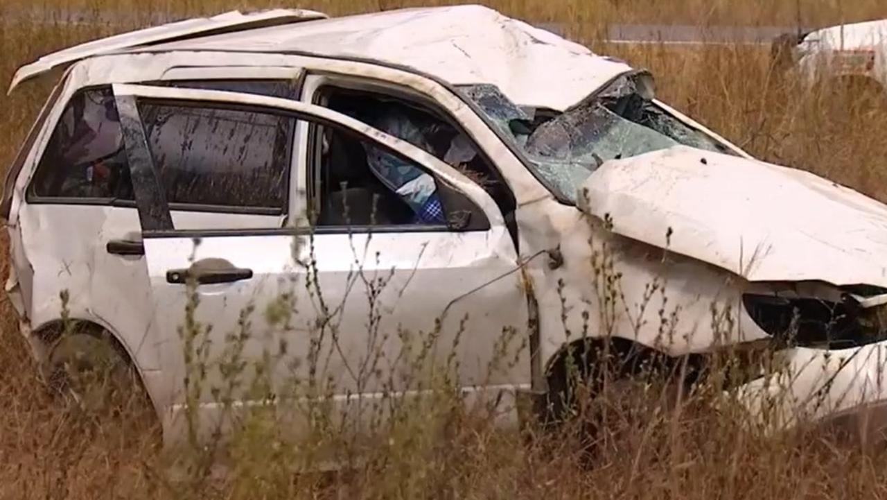 The crash resulted in Ms Strausz being partially ejected from the vehicle. Picture: 7News Mackay