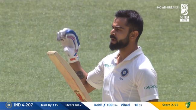 Virat Kohli brings up his hundred in style