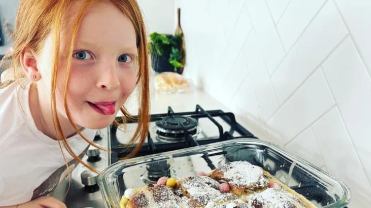 Bella Macey, 10, enjoying cooking before she was diagnosed with CRPS last month.
