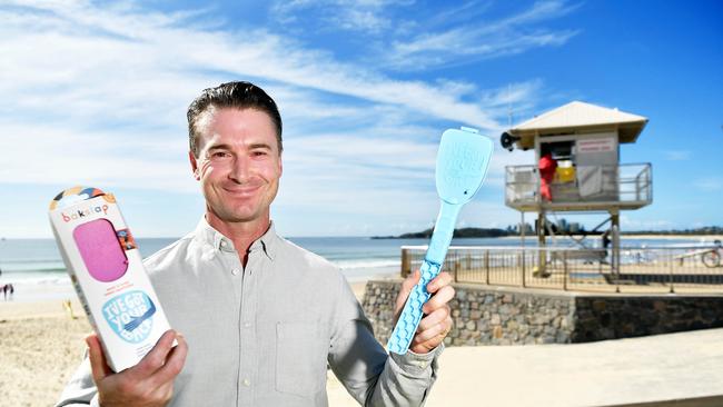 Bakslap founder Raph McGowan has signed a major distribution agreement which will see his lotion applicator available at 22 skin cancer centres across Australia. Picture: Patrick Woods.