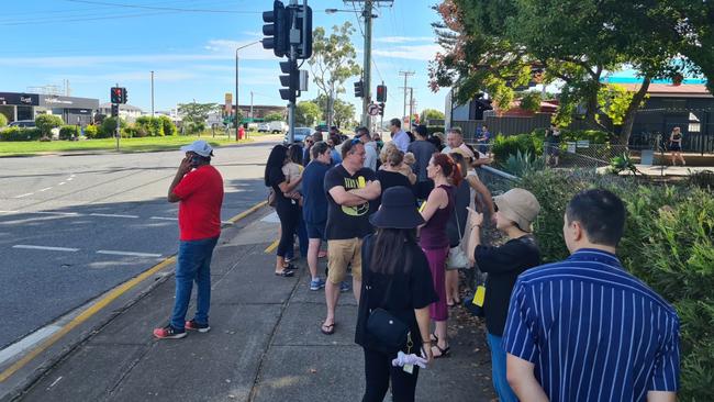 Parents protesting outside the school on Monday.