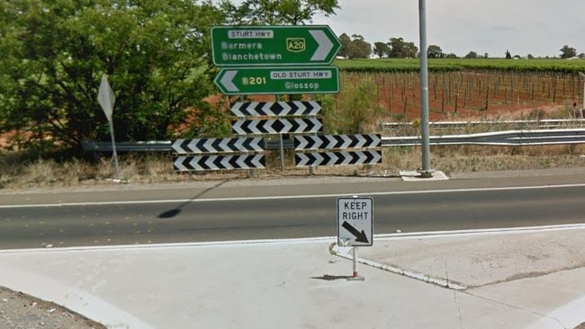 The site of the accident, at the intersection of the Sturt Hwy and Old Sturt Hwy, Barmera. Picture: Google street view Image