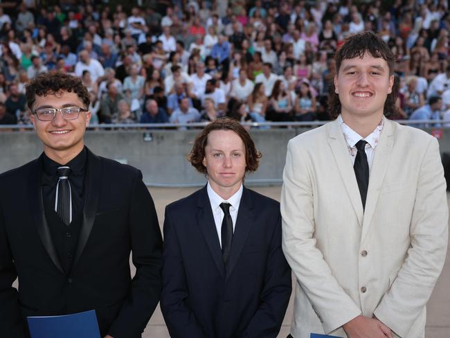 Chrysander Constantinou, William Bethe and Hudson Peers at the Southport State High School Formal at SeaWorld. Picture, Portia Large.