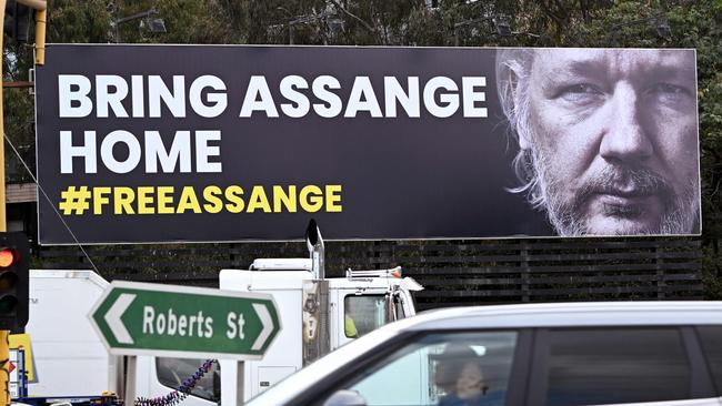 A giant billboard in Melbournecalls for the release of Julian Assange. Picture: AFP.