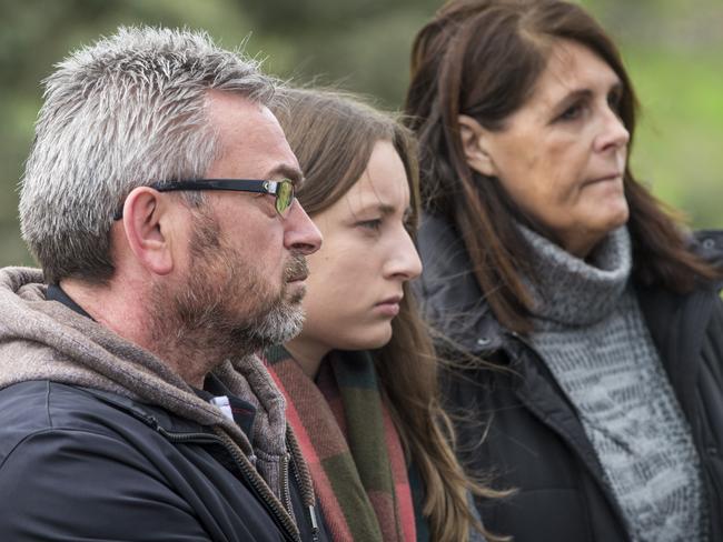 Members of Karen Ristevski's family arrive at Canning Reserve in Avondale Heights. Picture: Eugene Hyland