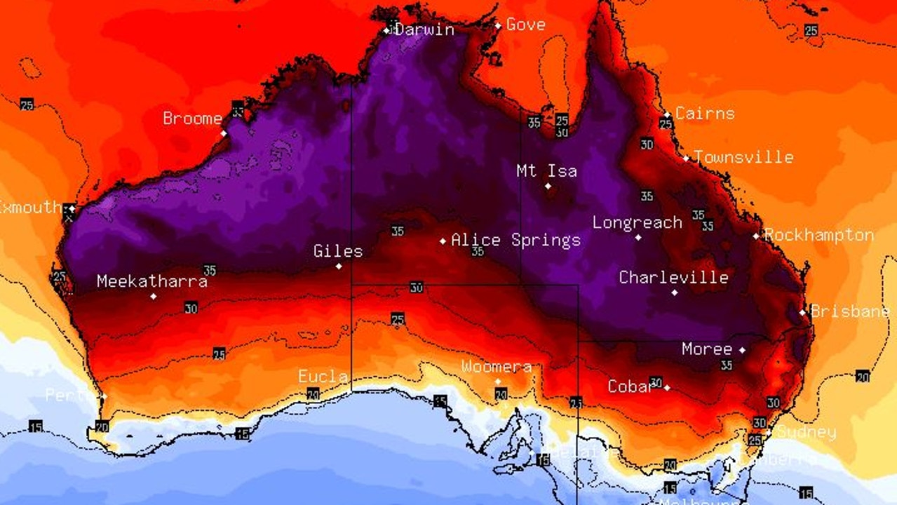 On Monday and Tuesday, low pressure will funnel scorching temperatures from Central Australia to the east coast. Picture: BSCH.