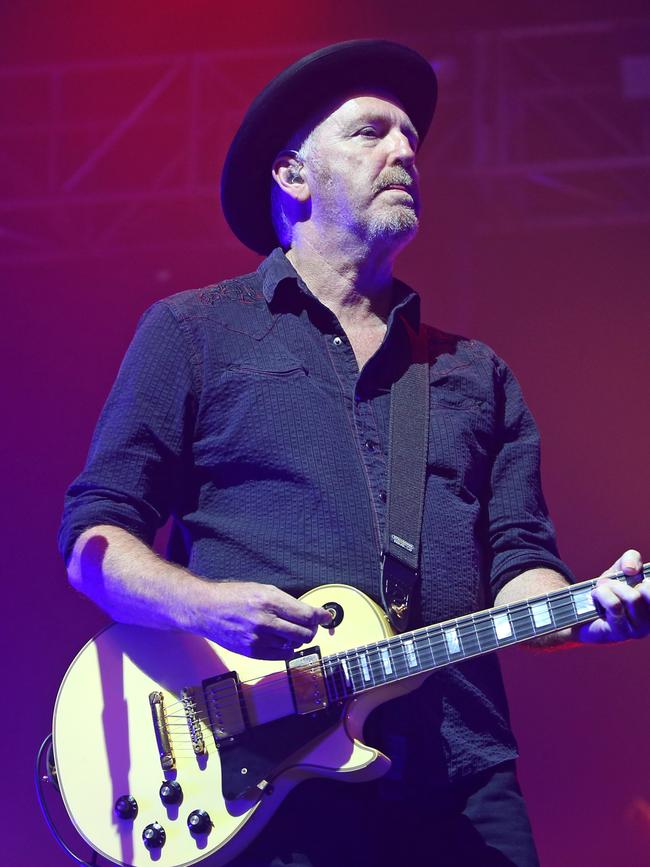 Midnight Oil guitarist and keyboard player Jim Moginie performs with Midnight Oil at the Derwent Entertainment Centre. Picture: PATRICK GEE