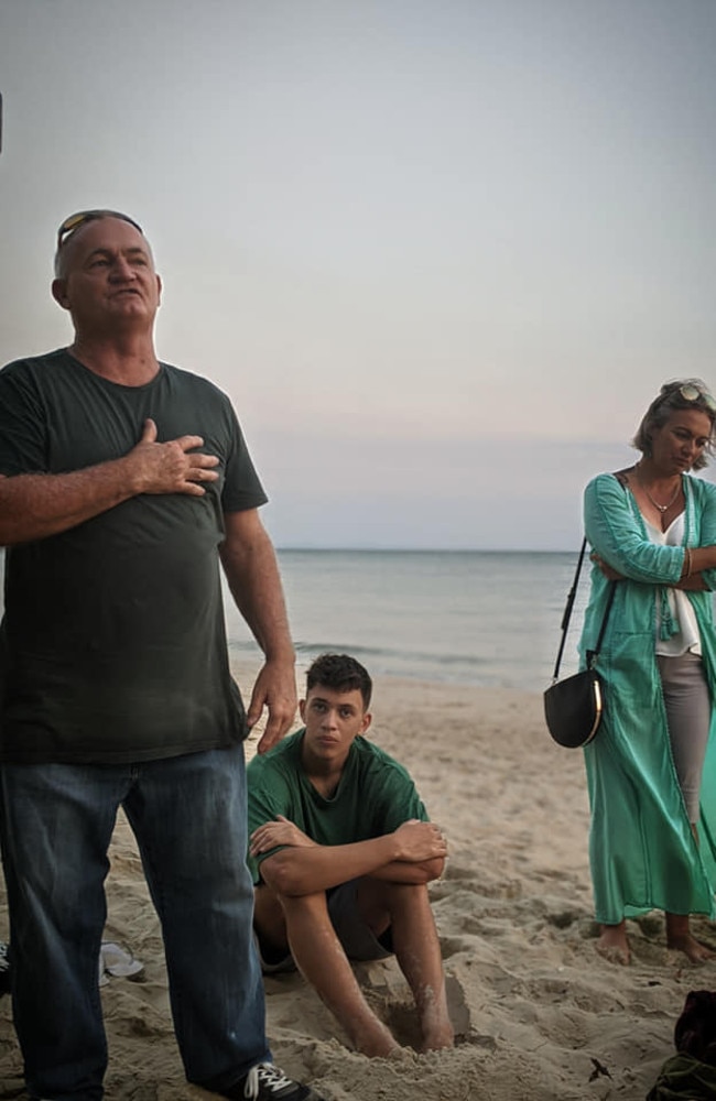 Friends and family gather at Bribie Island to celebrate the life of Luke Jay Kenworthy, who died after an alleged altercation at the Sundowner Hotel in Caboolture last week. Picture: Essie Scarlett