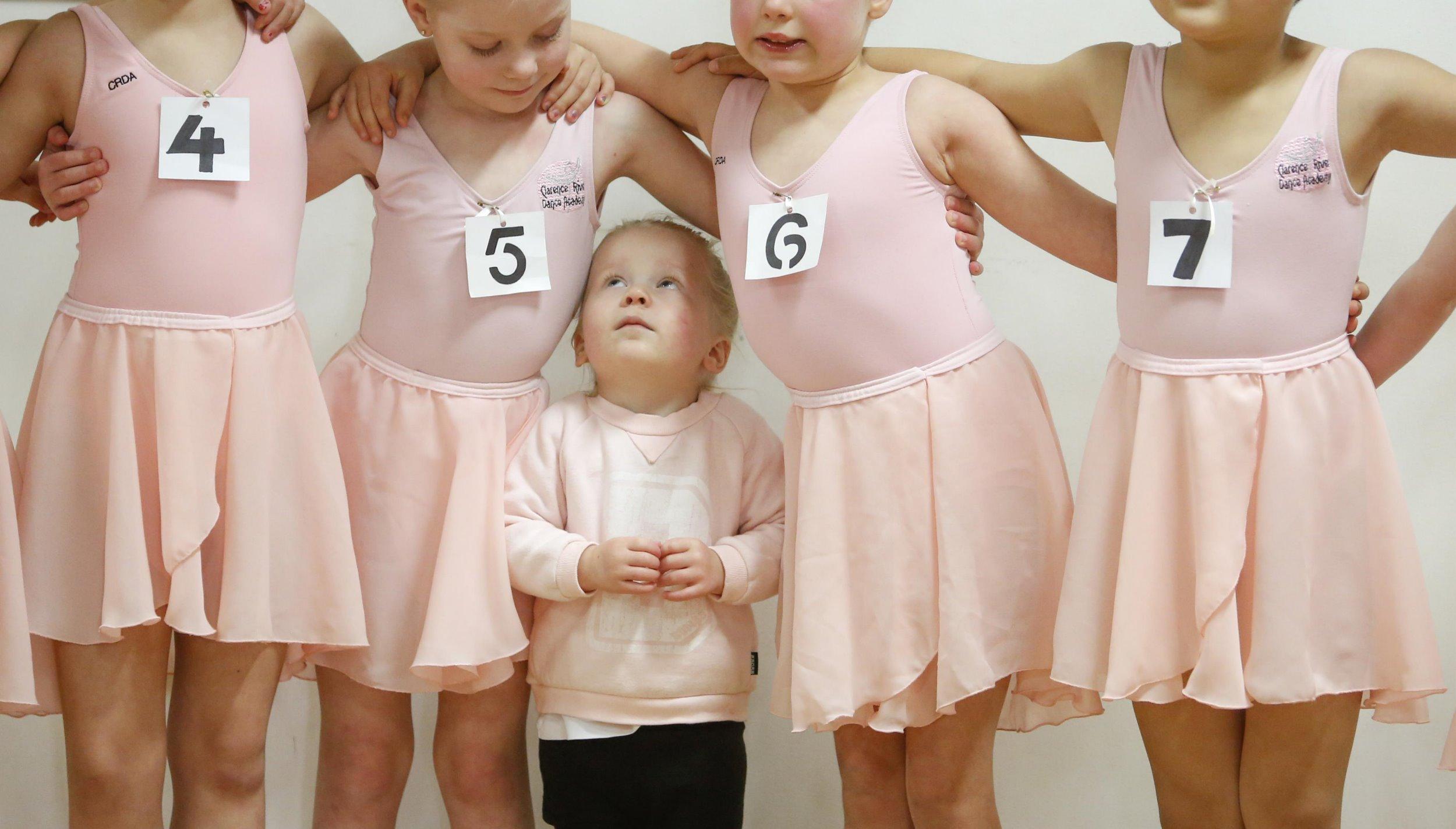 There was plenty of excitement and nerves for the girls from Clarence River Dance Academy before their Pre-Primary Royal Academy of Dance exam yesterday at the studio in Maclean. And even though the average age of the ballerinas was five, for Alexandra Wardleworth, 2 - she couldn't wait to join her big sister Charlotte (second from left) for some dancing.Photo Adam Hourigan / The Daily Examiner. Picture: Adam Hourigan