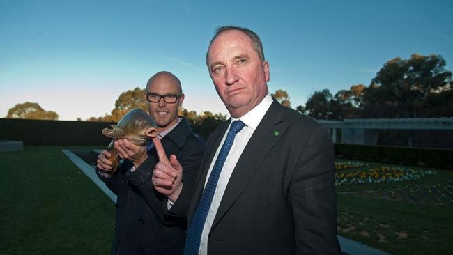 Deputy Prime Minister Barnaby Joyce with ‘Carpinator’ Matt Barwick, and a carp. Picture: Supplied