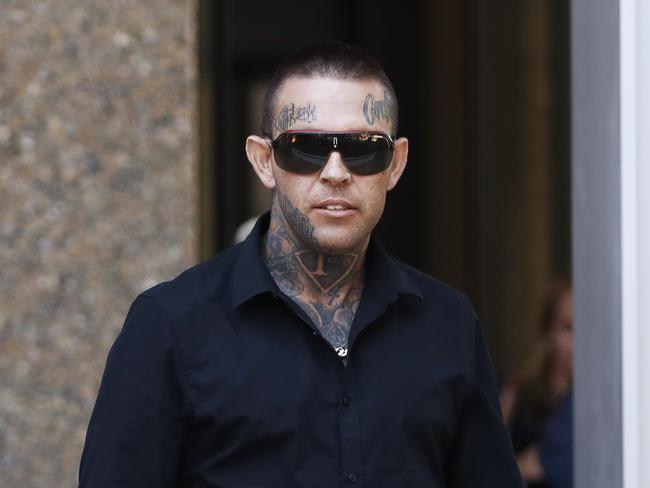 James Kenneth Quinnell leaves the Supreme court after giving evidence in Sydney, Thursday, March 29, 2018. Five Nomad motorcycle gang members have given evidence before a Sydney judge as they fight a police bid to severely restrict their movements. (AAP Image/Daniel Munoz) NO ARCHIVING