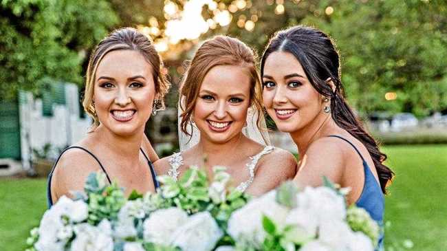 Natasha (middle) with sisters and bridesmaids Kahla Hawksworth (left) and Rachel Tredwen (right). Picture: Elizabeth James - Soda Wedding P