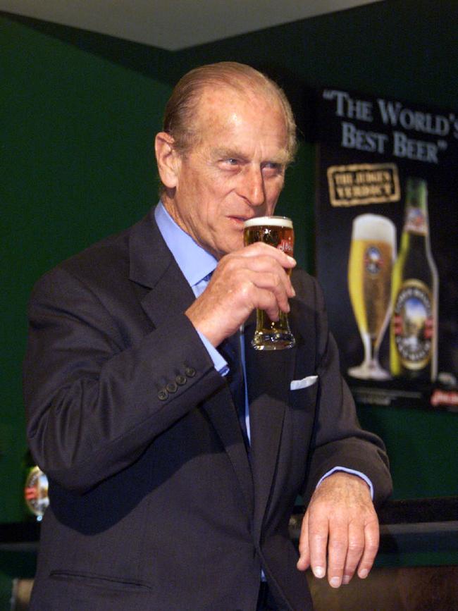 Prince Philip enjoys a glass of beer at J Boag and Son in Launceston in 2000. Offered fine wine at a dinner with Italian PM Giuliano Amato in Rome the same year, Philip is famously said to have roared: “Get me a beer. I don’t care what kind it is, just get me a beer!” The incident regular appears on lists of Philip’s gaffes, but Philip doesn’t seem to mind, joking during an address to the General Dental Council that: “Dontopedalogy is the science of opening your mouth and putting your foot in it, a science which I have practised for a good many years.” On another occasion, noting the adulation of the Queen early in her reign, he said he made a conscious decision not to play to the gallery. “Safer not to be too popular. You can’t fall too far.”