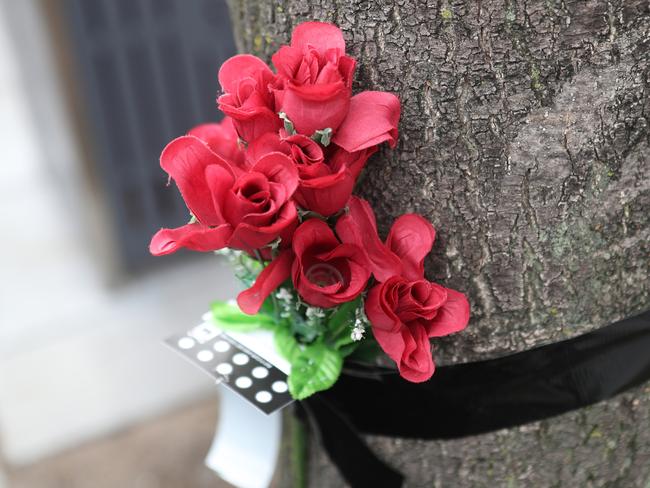 Flowers have been left at the scene where the 27-year-old Dutch female cyclist died. Picture: David Crosling