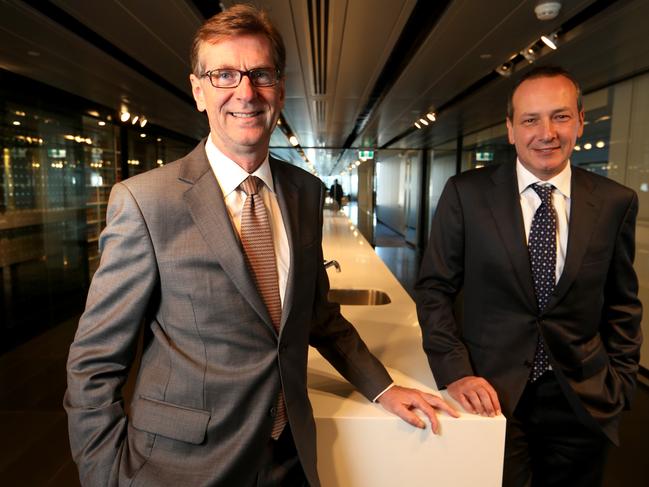 Norton Rose Fulbright global CEO Peter Martyr with Managing Partner Wayne Spanner in their Melbourne office.