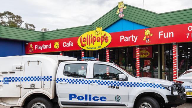 Police in front of the centre when the investigation began. Picture: Monique Harmer