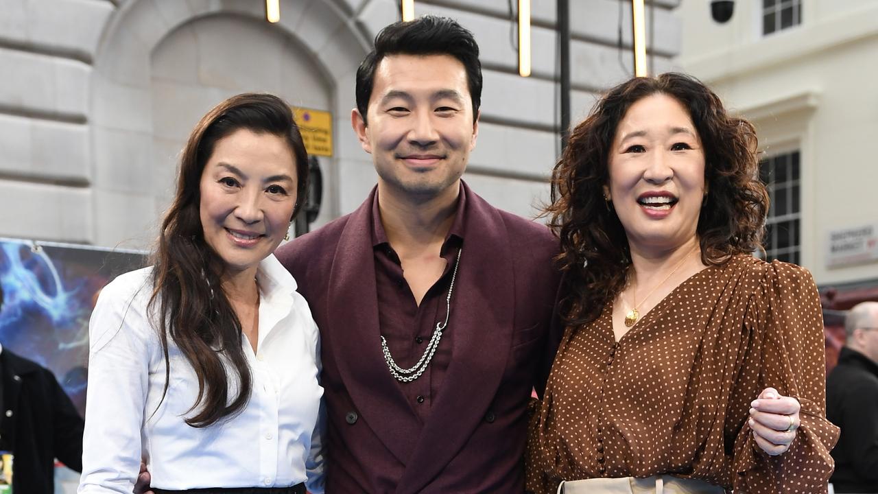 Michelle Yeoh, Simu Liu and Sandra Oh at the Shang-Chi and the Legend of the Ten Rings UK Gala Screening at Curzon Cinema Mayfair in London last week. Picture: Ian Gavan/Getty Images for Disney