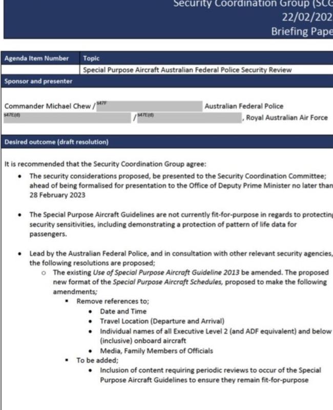 The document detailing the AFP’s security review. Source: news.com.au/FOI