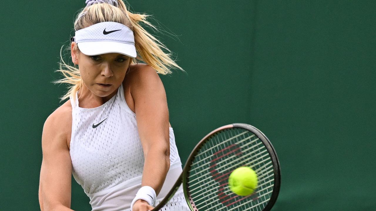 Britain's Katie Boulter hits a backhand against Daria Saville. Picture: Glyn Kirk/AFP