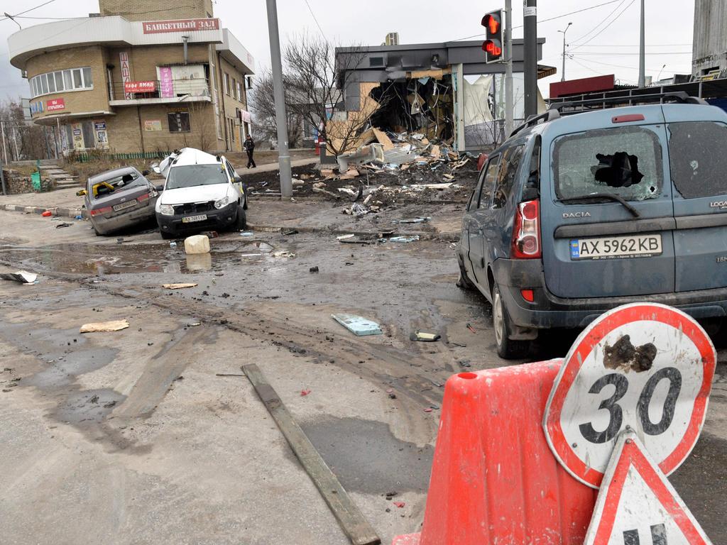 A view of damaged building after the shelling by Russian forces in Ukraine's second-biggest city of Kharkiv. Picture: AFP