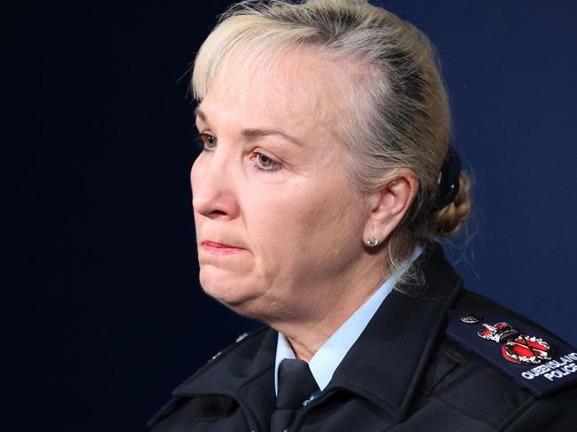 Queensland Police Commissioner Katarina Carroll during a Press conference about a police officer who died overnight on the Bruce Highway, Police Headquarters Brisbane. Picture: Liam Kidston.