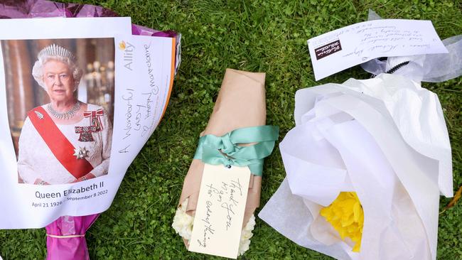 Flowers outside Government House in Melbourne in honour of the Queen. Picture: Ian Currie