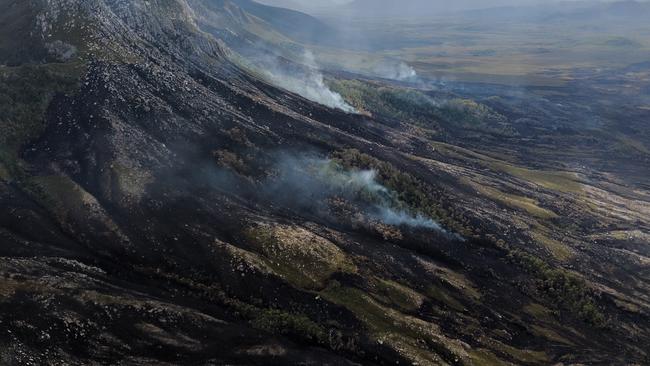 Aerial photos of Tasmania’s Southwest after being ravaged by bush fires in January. Picture: DAIN CAIRNS/PAR AVION