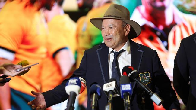 Jones at that famous press conference at Sydney Airport. (Photo by Mark Metcalfe/Getty Images)