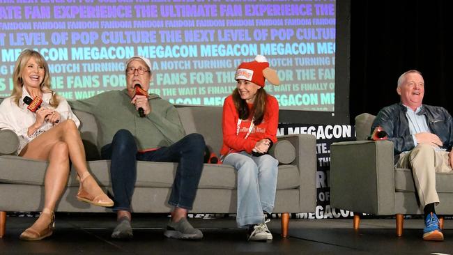 Some of the cast of National Lampoon’s Vacation, Christie Brinkley, Chevy Chase, Dana Barron and Anthony Michael Hall, also enjoyed a mini reunion in Orlando on April 1. Picture: Gerardo Mora/Getty Images