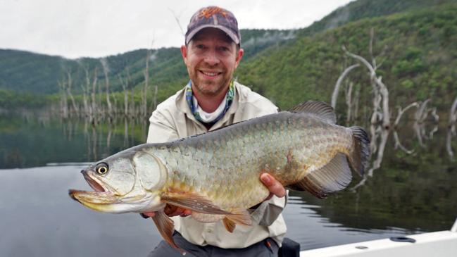 Grant Budd with a 65cm saratoga at Borumba Dam. Photo: www.fishingnoosa.com.au