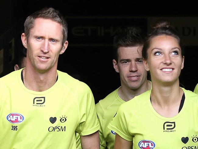 AFL  :  Essendon vs. West Coast Eagles (ES) Umpire Eleni Glouftsis  at the start of the game Picture:Wayne Ludbey