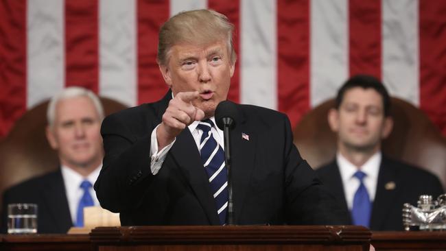 US President Donald Trump addresses a joint session of Congress on Capitol Hill in Washington.