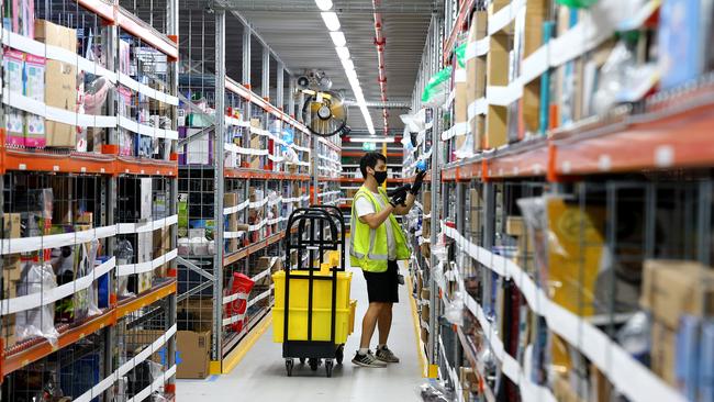 Inside the Amazon fulfilment centre at Lytton. Amazon Australia’s results revealed the company still closed the year with a $3.8m loss. Picture: Picture David Clark