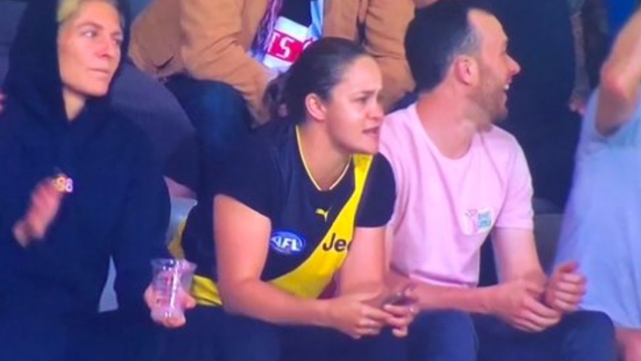 Ash Barty cheers on Richmond on 9th October during semi final on the Gold Coast.