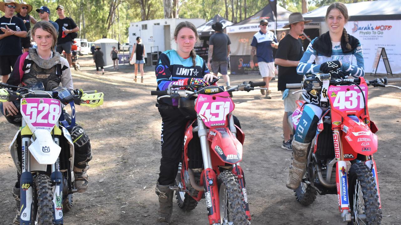 South Australia's Danielle Churchett, Rockhampton's Klaire Smith and Gladstone's Darci Whalley get set to compete in the girls 125cc class at the KTM Australian Junior Motocross Championships at Rockhamptonâ€™s Six Mile Raceway, September 28 to October 1, 2022.