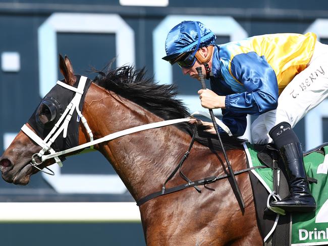 SYDNEY, AUSTRALIA - NOVEMBER 11: Tommy Berry riding Roots wins Race 6 James Squire Hot Danish Stakes during Five Diamonds Ladies Day - Sydney Racing at Rosehill Gardens on November 11, 2023 in Sydney, Australia. (Photo by Jeremy Ng/Getty Images)