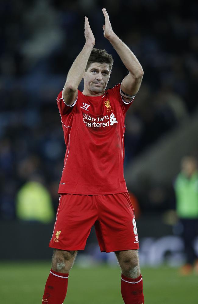 Steven Gerrard applauds Liverpool’s supporters at the final whistle.