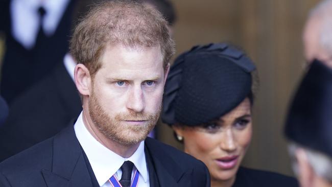 Prince Harry and Meghan, Duchess of Sussex leave Westminster Hall, London after the coffin of Queen Elizabeth II was brought to the hall to lie in state ahead of her funeral. Picture: Getty Images.